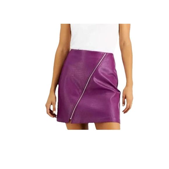 BarIII Mini Skirt Purple Croc Embossed Faux Leather Zip Detail  Sz L Aesthetic - Picture 2 of 16